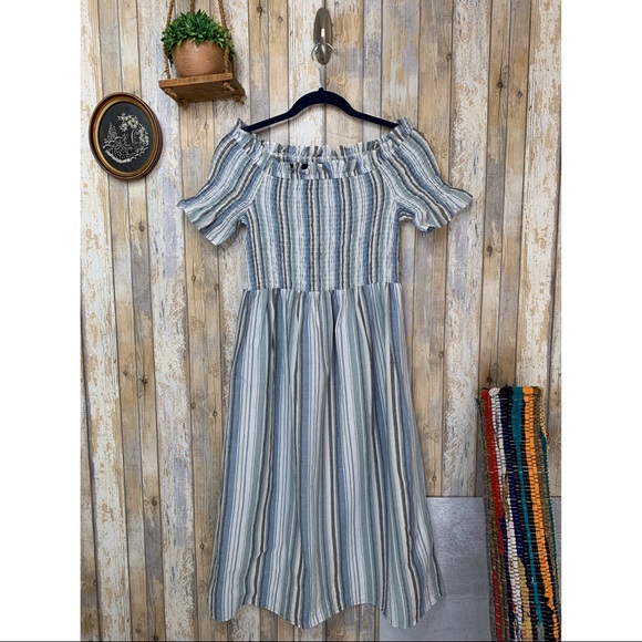 Pinkblush Dresses & Skirts - PinkBlush Blue Striped Smocked OTS Maxi Dress